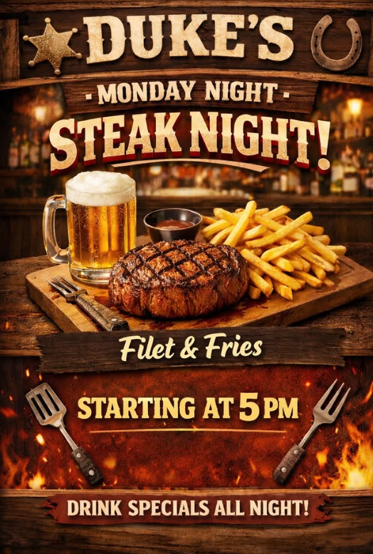 Monday Steak Night at Duke's promo
